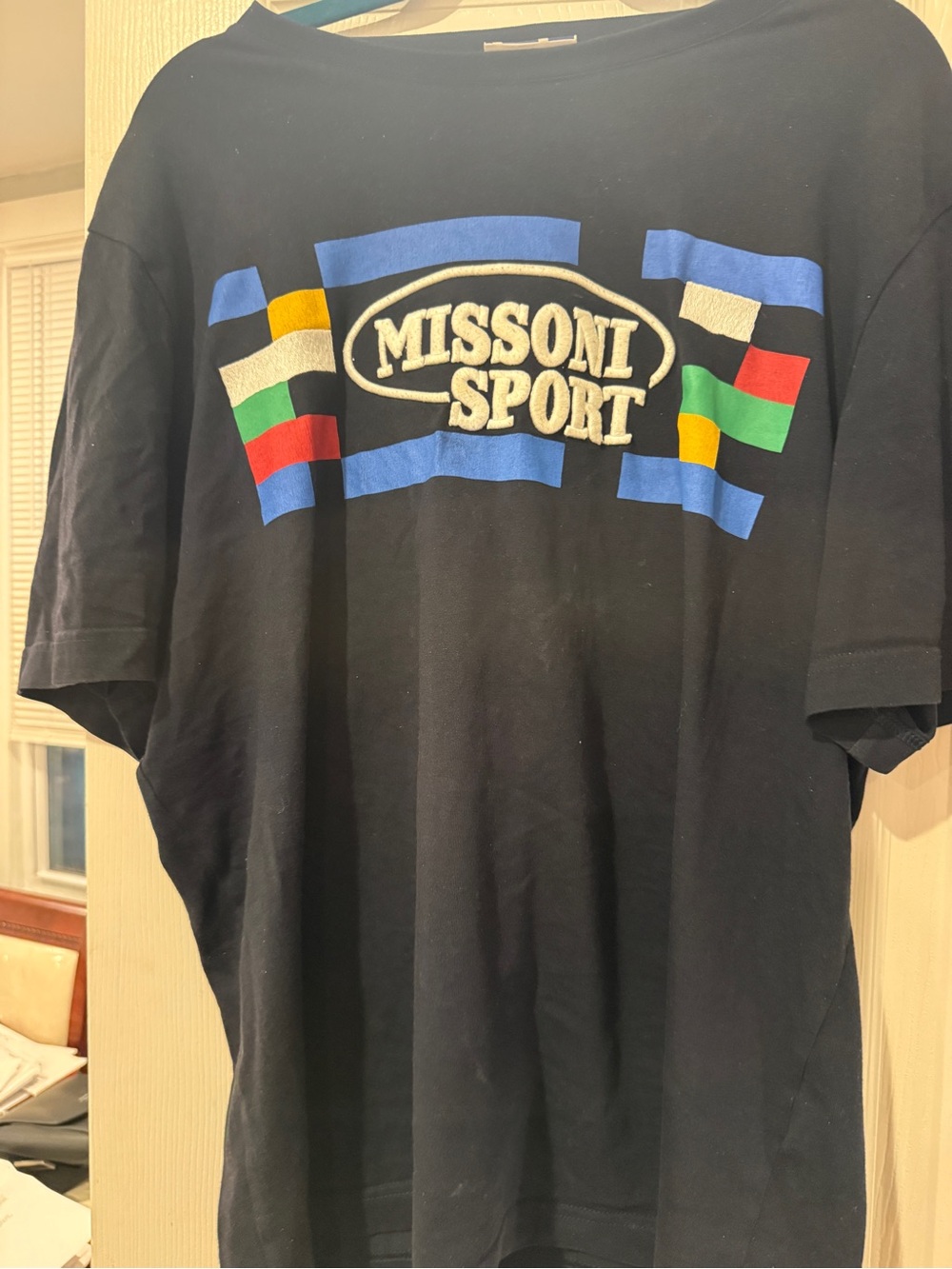Missoni Black Short-Sleeve Logo Tee with Multicolor Stripes